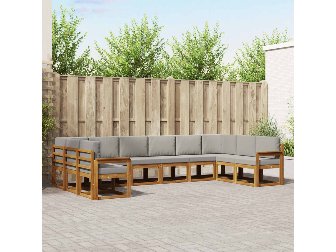 Vidaxl Conjunto De Sofás Para Exterior 10 Pcs Cinza Natural E Claro