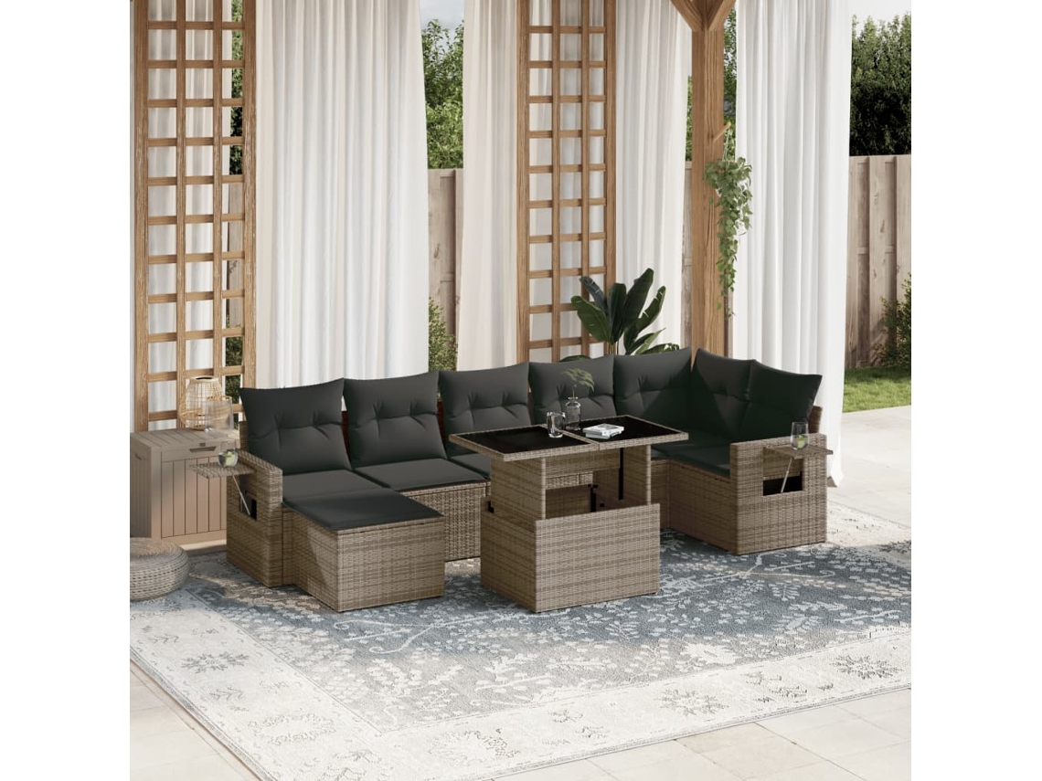 Jogo de Sofá Jardim 8 Peças C/ Almofadões Vime Pe Cinza Dkd Home Decor