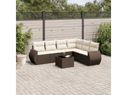 Conjunto de Sofás 7 Peças Jardim C/ Almofadões Vime Pe Castanho Dkd Home Decor