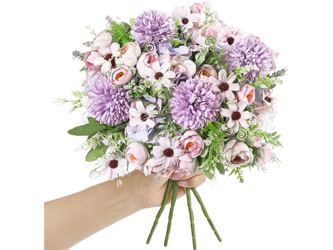 Conjunto de 4 Buquês de Peônias Artificiais e Hortênsias de Seda, Cor Roxa AQUAFORGE