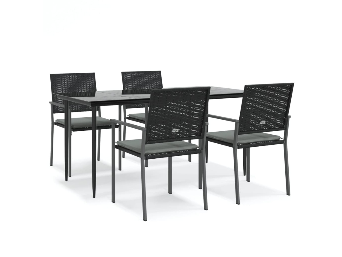 Vidaxl 5 Pcs Conjunto de Jantar P/ Jardim com Almofadões Vime Pe e Aço