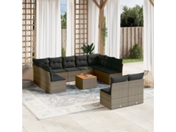 12 Pcs Conjunto De Sofá Jardim C/ Almofadões Vime Pe Cinza Dkd Home Decor