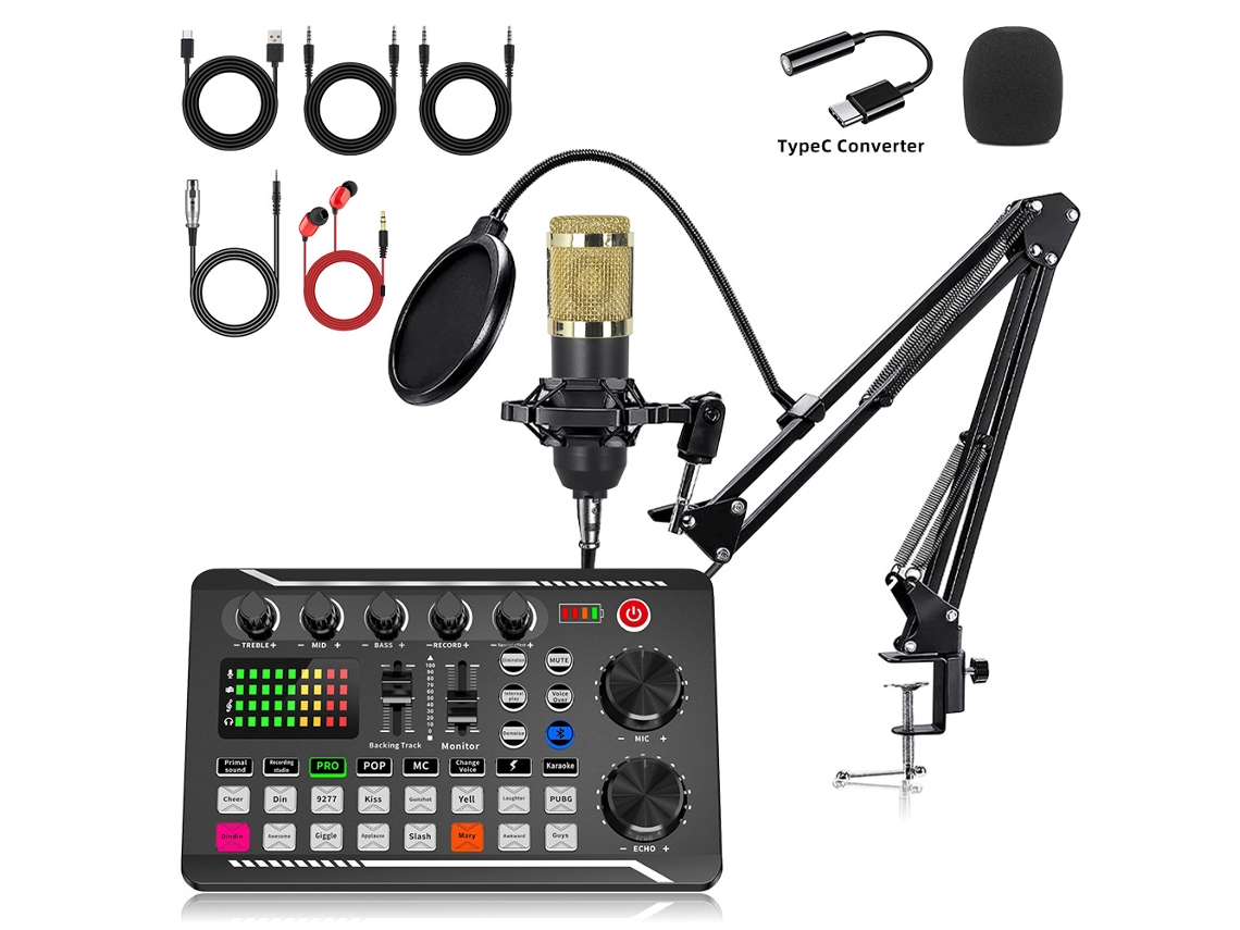 Kit De Microfone Eifson F998 Com Microfone Condensador, Braço Articulado E Filtro Pop - Preto/dourado
