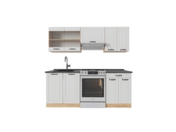 Cozinha R-Line, 200cm, PT Antracite, Branco campagnard/Carvalho dourado VICCO