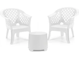 Conjunto de Assentos com 2 Poltronas e 1 Mesa Lateral (Branco)