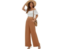 2026 calças Largas de Algodão e Linho para Mulher Cintura Alta com Bolsos Verão Flowy Casual XXL Camello