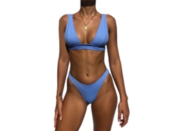 Traje de Banho Azul V neck Cinto Alto T back S