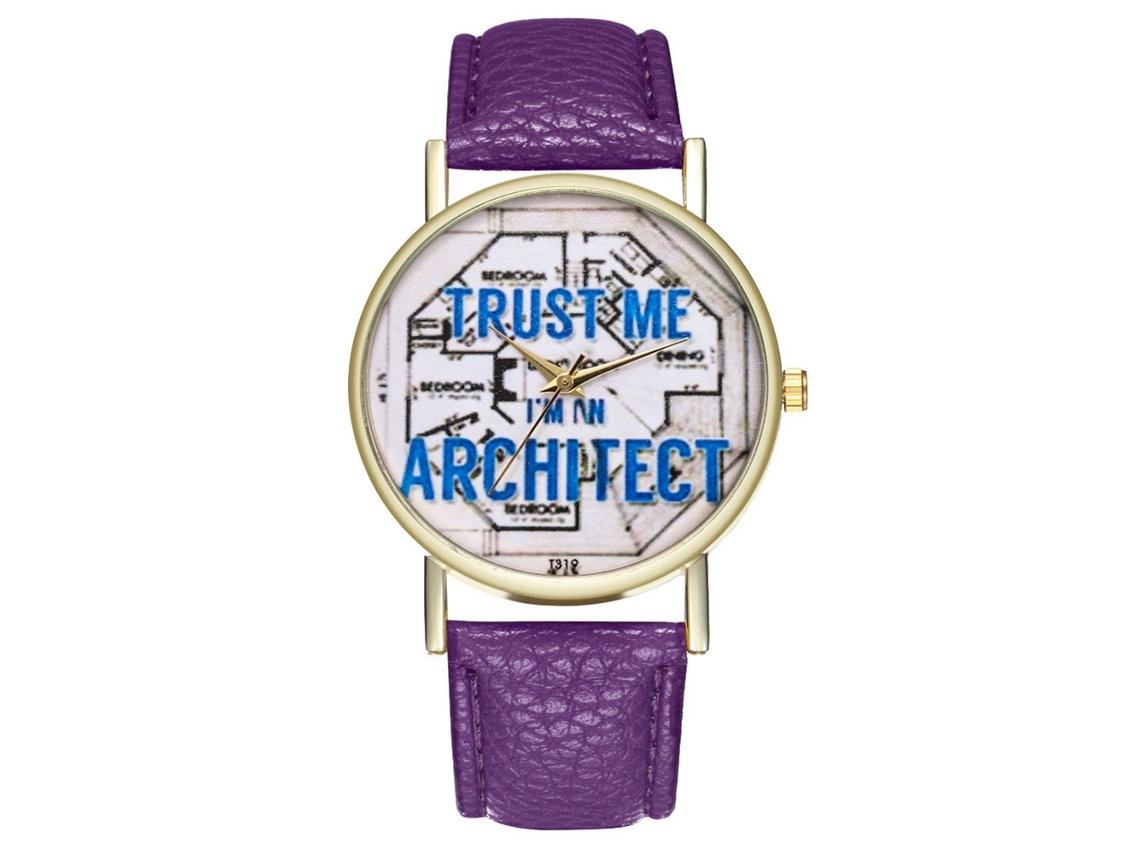 Relógio de pulso feminino elegante com movimento de quartzo, roxo