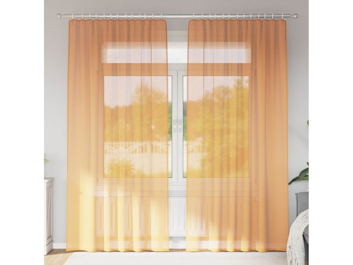 Vidaxl Cortinas De Voile Com Bolsos Para Varão 2 Pcs Laranja