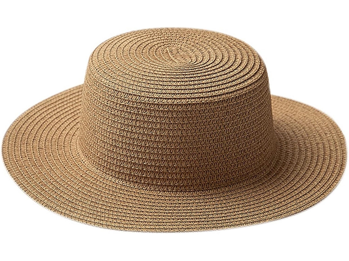 Chapéu De Palha Dobrável Feminino Para Praia, Modelo Grande, Com Design Simples E Moderno, Na Cor Cáqui