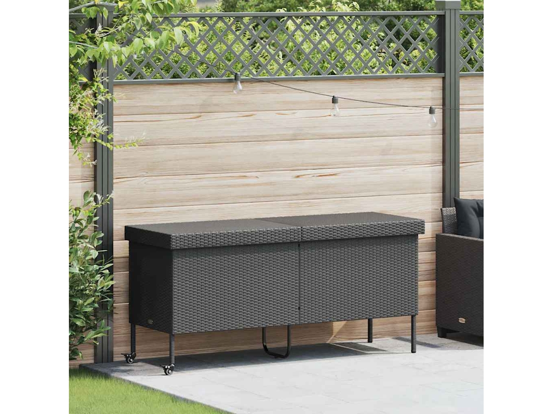 Vidaxl Caixa De Arrumação Jardim Com Rodas 160x55x75 Cm Vime Pe Preto