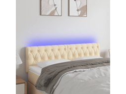 Cabecero con luces LED, tela, 144x7x78/88 cm, color crema