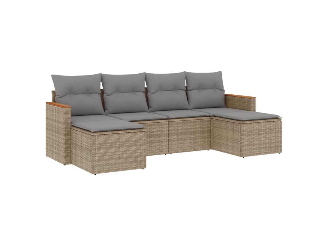Conjunto de 6 Sofás Jardim com Almofadões Vime Pe Bege Misturado MAISON EXCLUSIVE