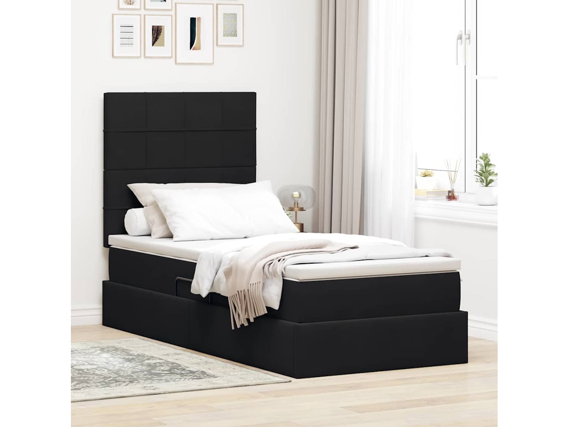 Vidaxl Cama De Armazenamento Led Com Colchão Preto 90 X 200 Cm Veludo