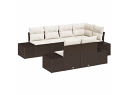 Maison Exclusive - Conjunto De Sofá De Jardim 7 Pcs Marrom E Creme Vime Pe