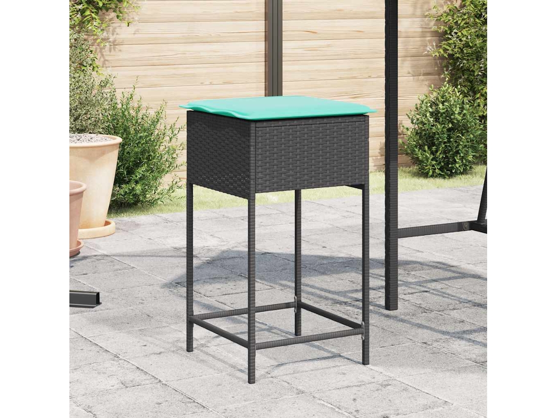 Vidaxl Banquetas De Jardim Com Almofadas, 2 Peças, Em Rattan Sintético Preto
