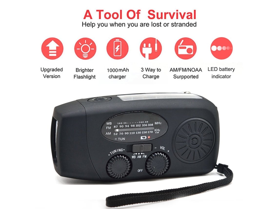 Rádio Inteligente com Manivelae Emergência, Lanterna com Célula Solar e Bateria Externa AQUAFORGE