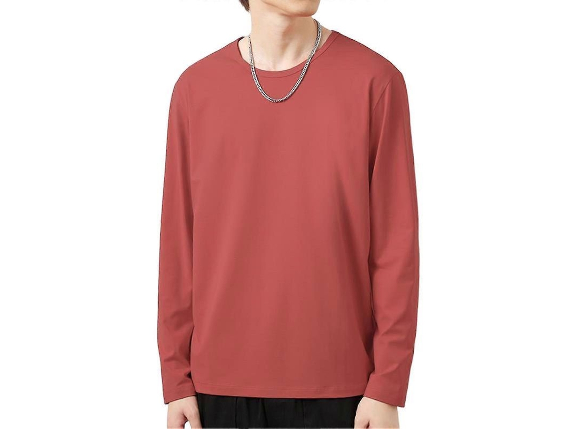 Camiseta Casual Masculina De Poliéster Com Manga Longa, Estilo Slim E Cores Solidas, Ideal Para Outono E Inverno Vermelho