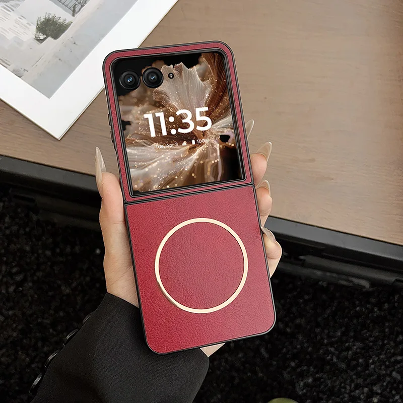 (vermelho, Motorola Razr 60) Capa De Couro Retrô Dobrável Para Tela, Capa Protetora Para Carregamento Sem Fio Magnético