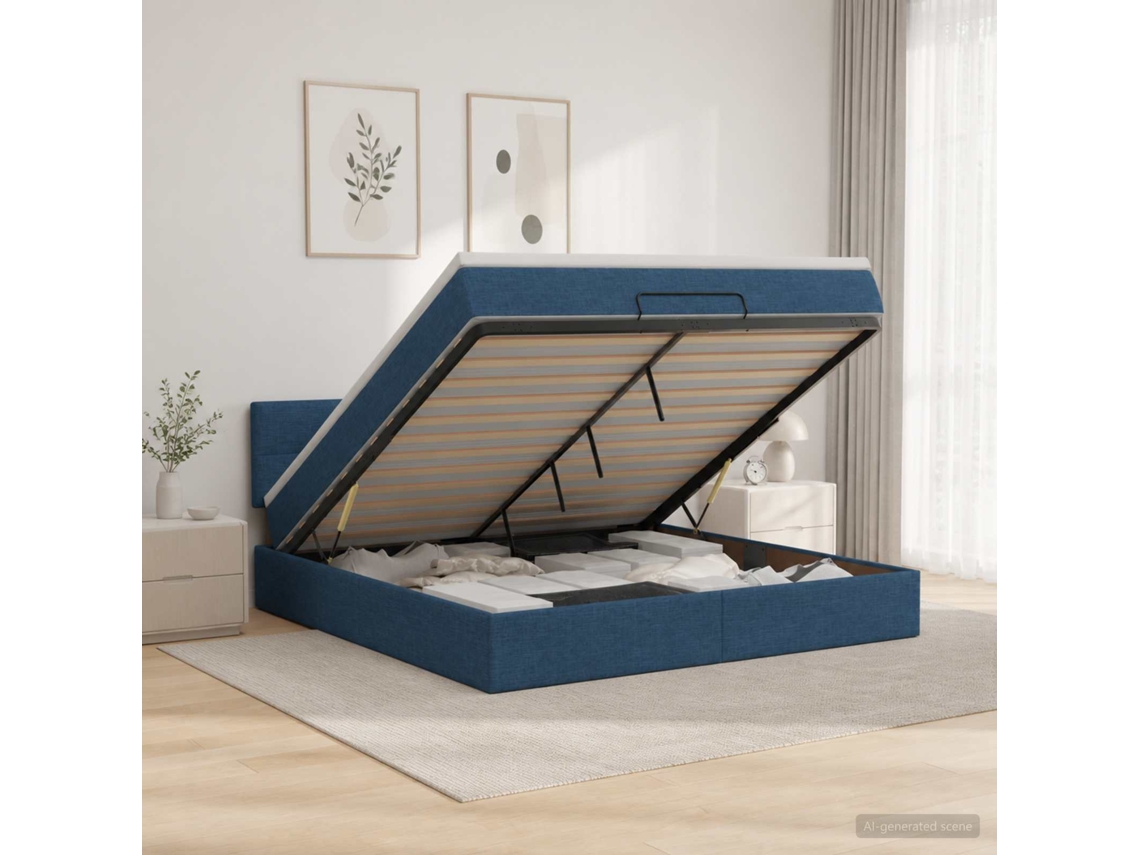 Vidaxl Cama Ottoman Com Colchão E Led Azul 140 X 190 Cm Tecido