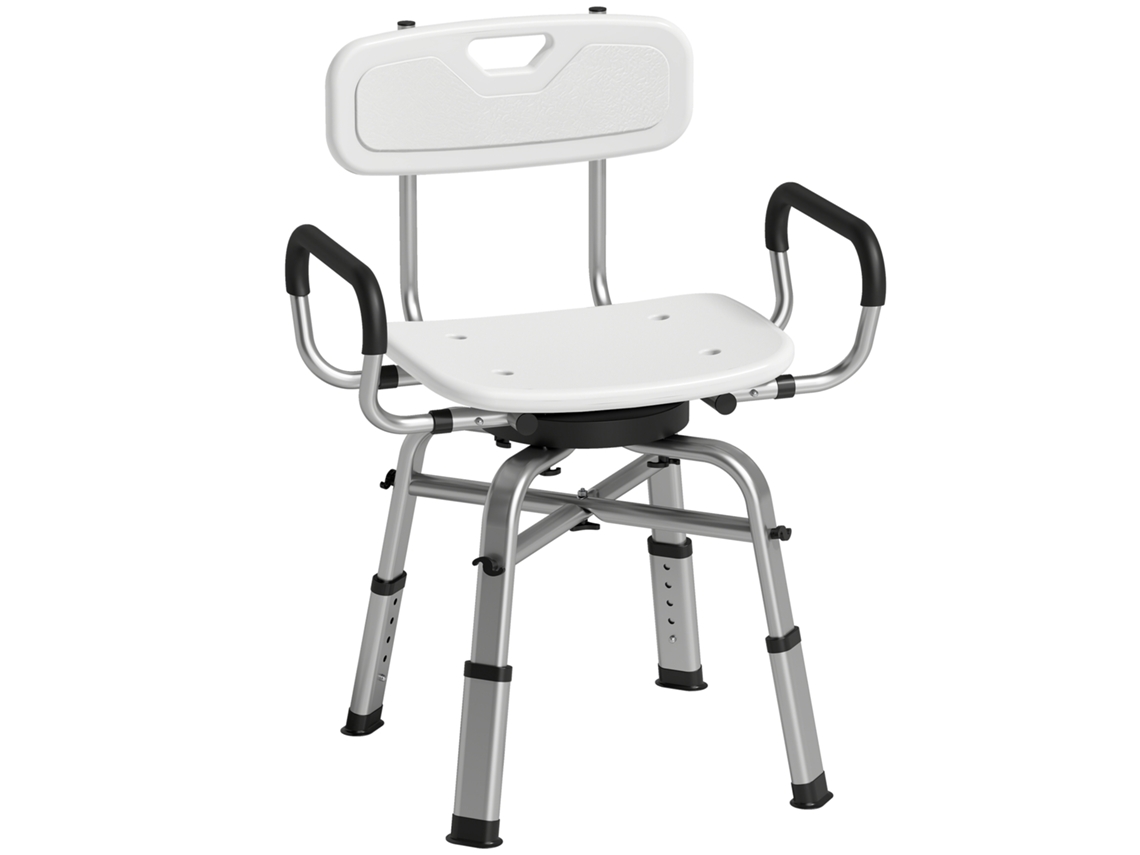 Cadeira de Banho Giratória com Altura Ajustável,braços e Encosto,capacidade 150 Kg,branco