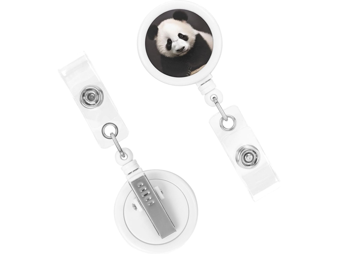 Porta Crachá Retrátil, Resistente, Com Design De Panda Em Preto E Branco, Clipe Chaveiro Reforçado, Ideal