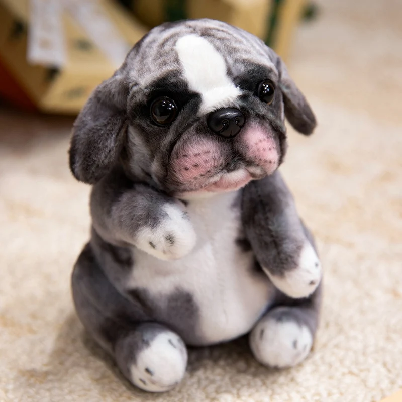 Brinquedo de Pelúcia Realista de Cachorrinho Sentado, Fofo e Macio. MDUG (pug Cinza de 20 Cm)