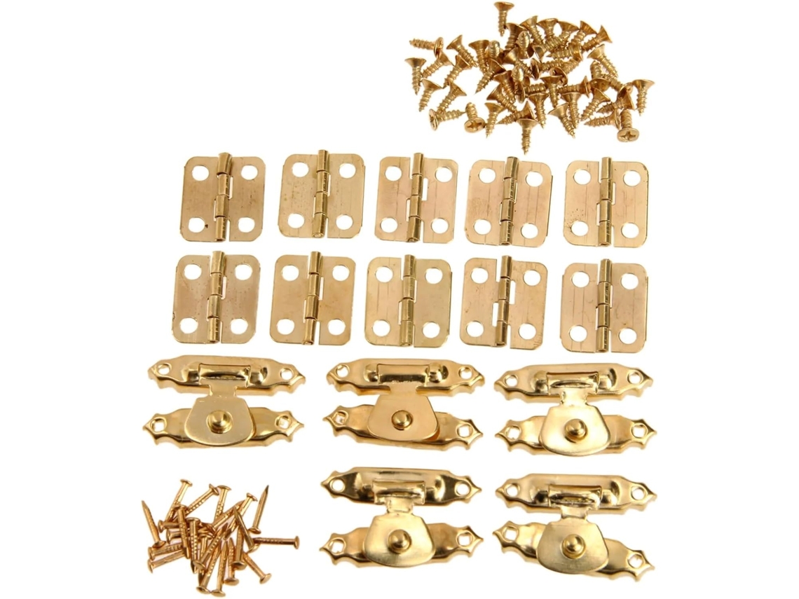 Conjunto De 15 Dobradiças Antigas Em Bronze Dourado Para Móveis E Armários, Com Fecho De Alternância Para Caixa Joias E