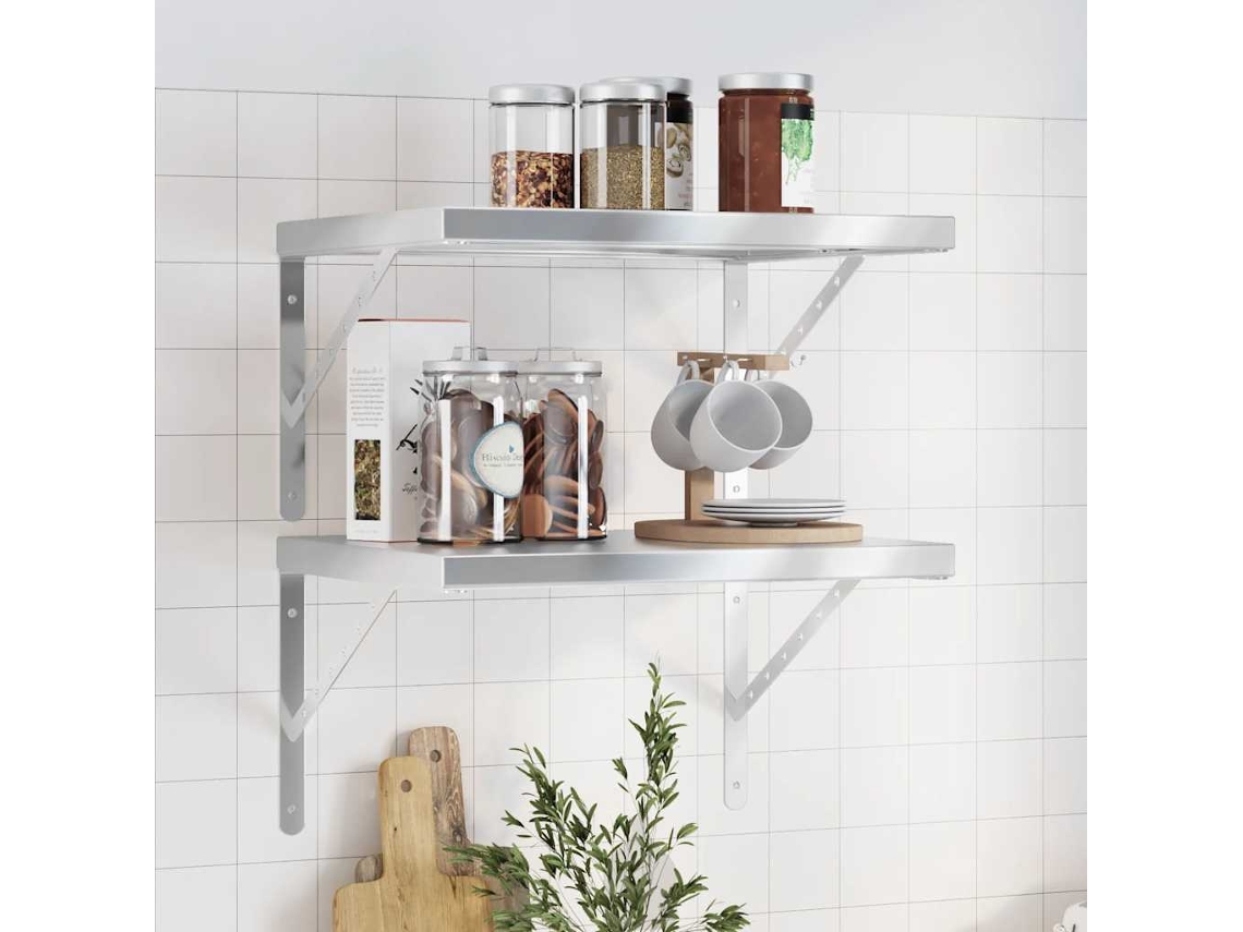 Vidaxl Prateleiras De Parede 2 Pcs 50x40 Cm Aço Inoxidável Prateado