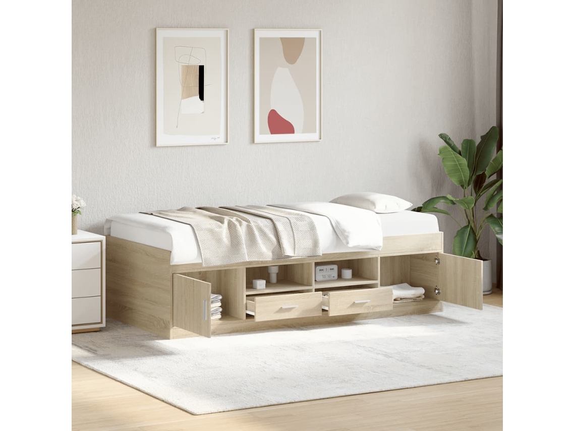 Sofá Cama Com Gavetas Sofá Convertível Sem Lovely Home Madeira De Carvalho Tecido Marrom (100x200)