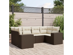Vidaxl 6 Pcs Conjunto De Sofás Jardim C/ Almofadões Vime Pe Castanho