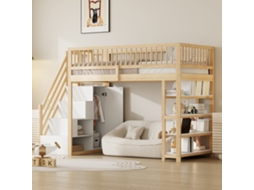 Cama Alta 90x200 Design Seguro Com Armário Prateleiras E Escada Madeira