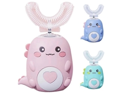 Escova de Dentes Elétrica Infantil em Formato U com Desenho Animal Fofo e Cerdas Macias Silicone. GOKOCO