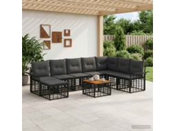 Vidaxl Conjunto De Sofás Para Exterior 9 Unid. Preto E Cinza Escuro