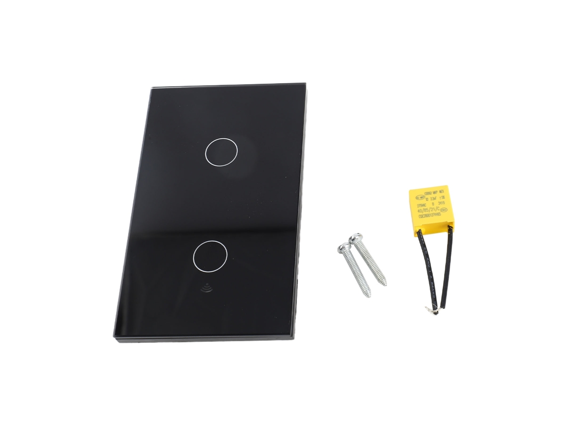 Interruptor Inteligente de Toque Wifi 2 Gang Controle Remoto por Celular e Voz Preto Tuya | S/MARCA