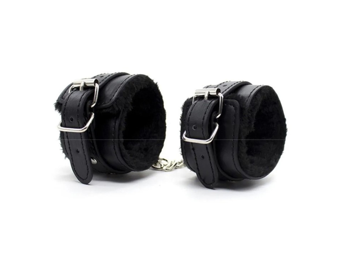 1 Par De Grilletes De Cuero Pu De Peluche Ajustáveis Para Casais Jogo De Papéis Preto Suave