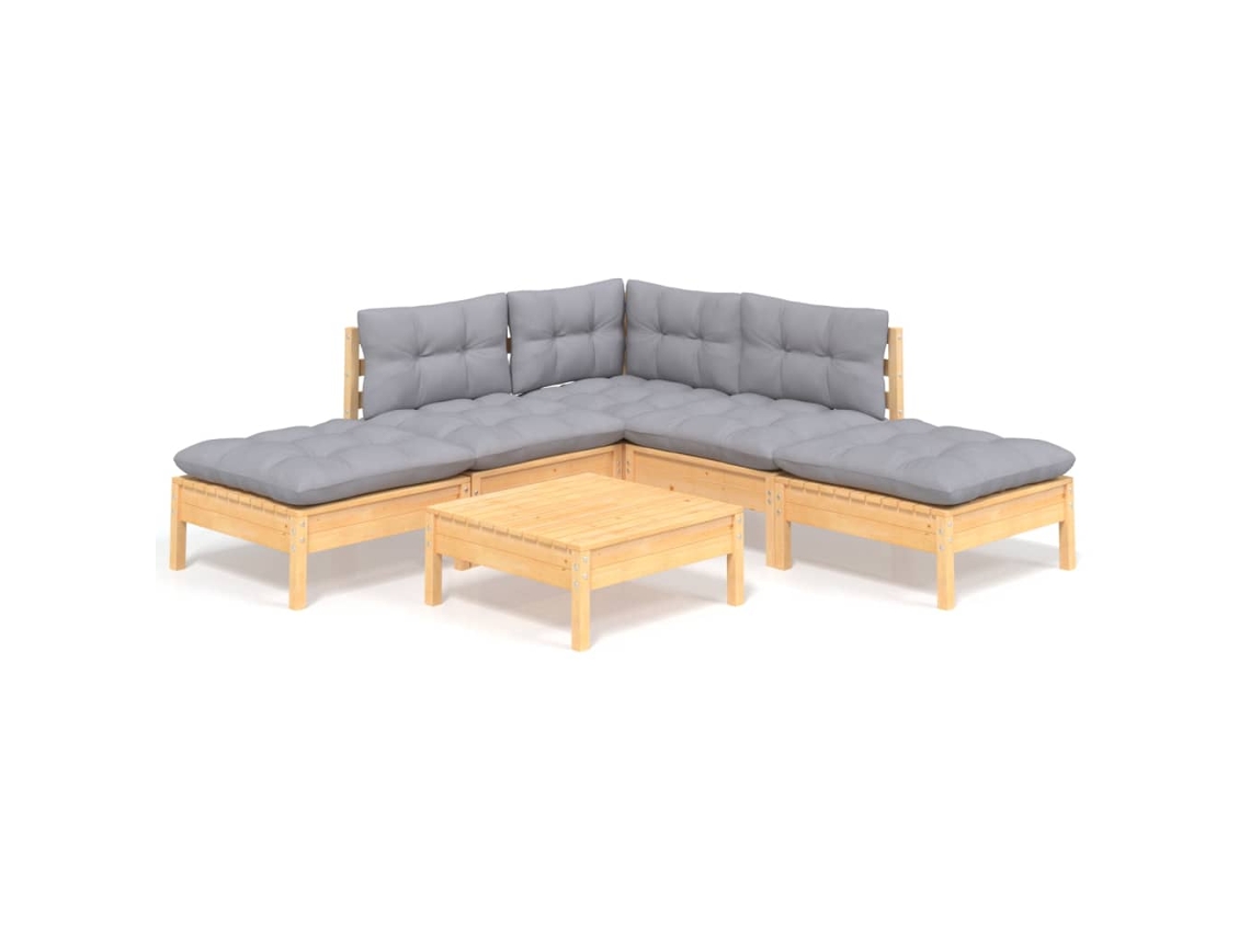 Conjunto de 6 Lounge de Jardim com Almofadões Cinza Pinho MAISON EXCLUSIVE