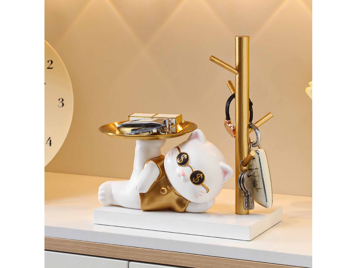 Ornamento Armazenamento Chaves Gato Deitado Resina S/MARCA