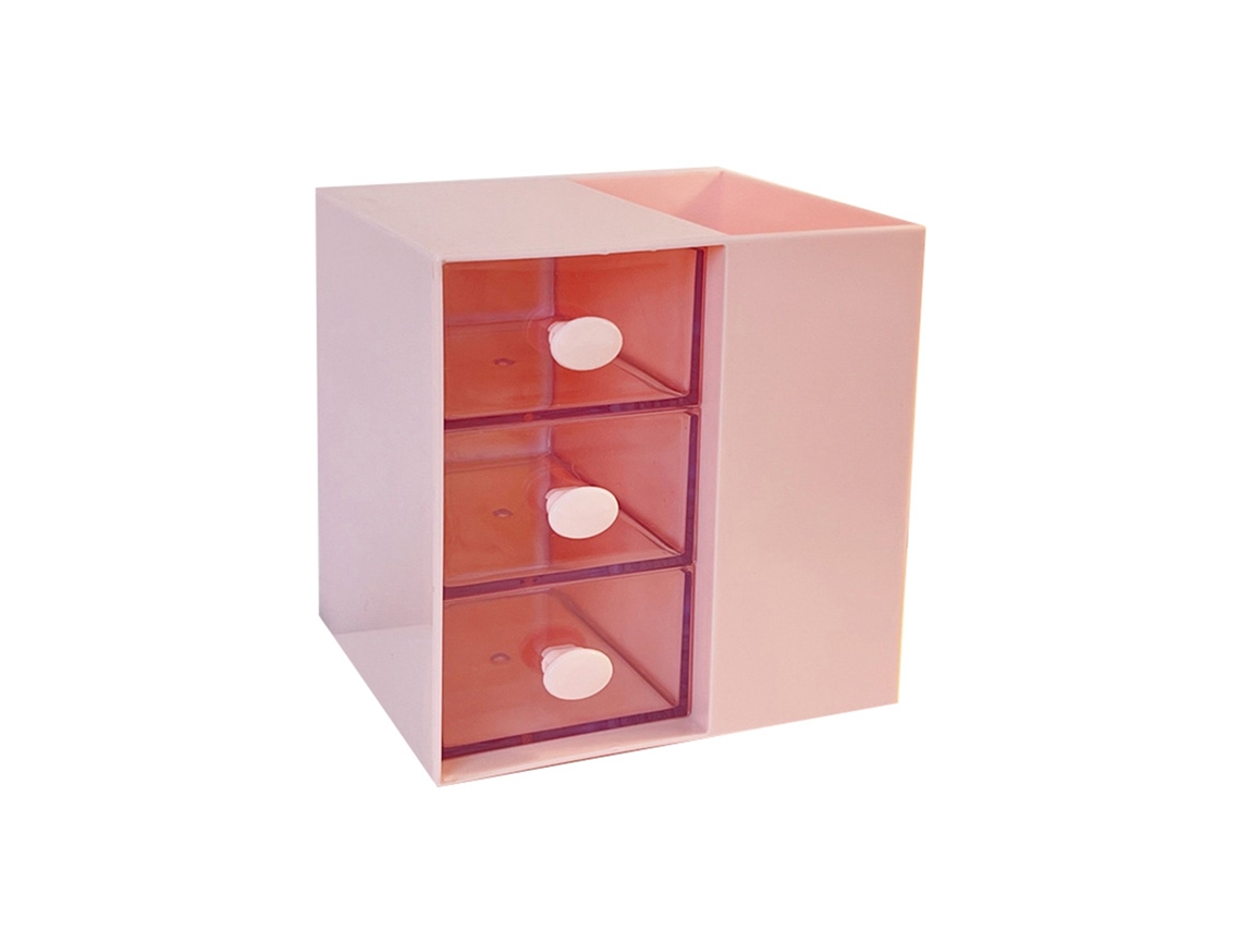 Caixa de armazenamento para mesa com gaveta capacidade elevada tampa anti poeira pp decorativa pink S/MARCA