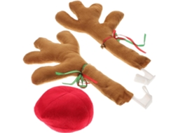 Kit de decoração natalina para carro com enfeites Rena Chifres e acessórios de madeira na cor cáqui.