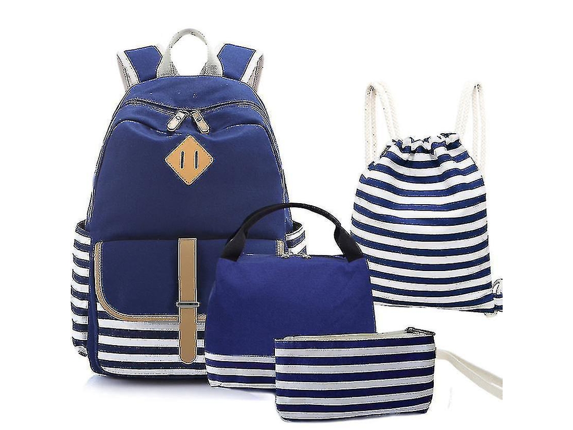 Mochilas 1 Azul Royal 4 Peças/conjunto Mochila De Lona Para Estudantes Lancheira Para Viagens Ao Ar Livre Zf0631