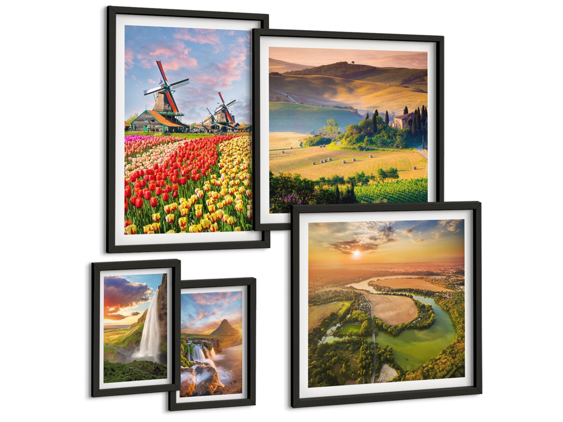 Quadros Decorativos Para Parede Dentes-de-leão Com Gotas De Água Moldura Preta Quadros Para O Escritório Espelharte (conjunto De 5 Imagens)