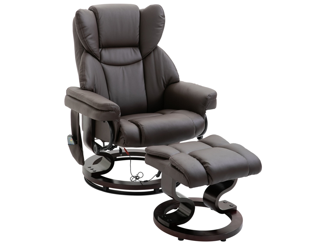 Poltrona De Massagem Relaxante Com Apoio Para Os Pés E Função Reclinável, Couro Sintético Marrom, 79 X 82 X 101cm, Confortável Para Relaxamento E