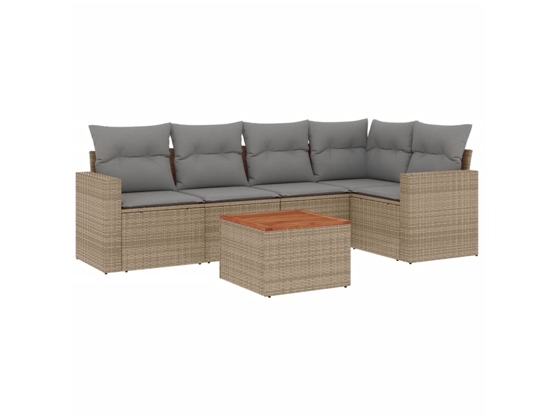Conjunto de 6 Sofás Jardim com Almofadões Vime Pe Bege Misturado MAISON EXCLUSIVE