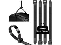100 Abraçadeiras De Nylon Pretas, 300 Mm X 7, 6 Mm, Resistentes E Com Capacidade De Tração 55 Kg, Multifuncionais Para Uso Interno E Externo