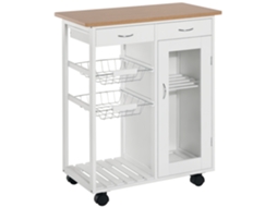 Carrinho de Cozinha Bambu, MDF e Acrílico cor Blanco 70x37x85 cm HOMCOM