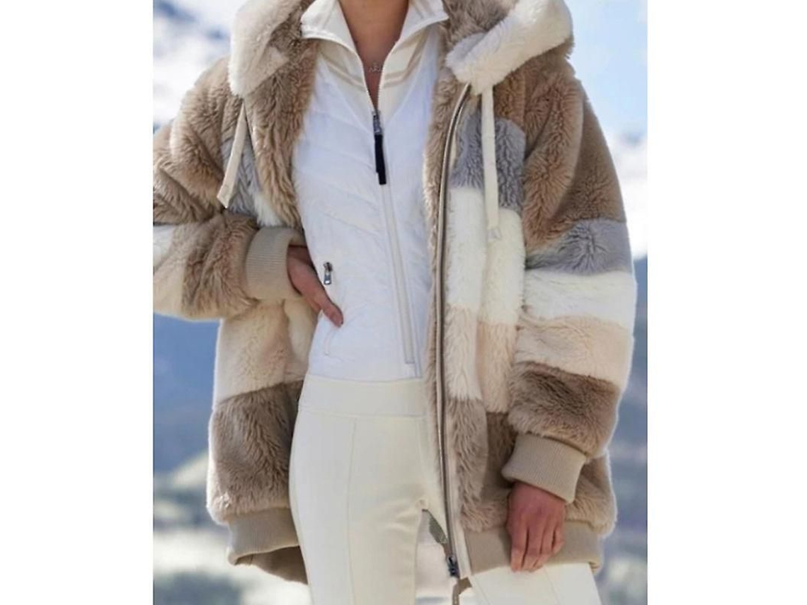 2026 abrigo de Plush Contraste Invierno Con Capucha Cierre Cremallera Talla Amplia para Mujer