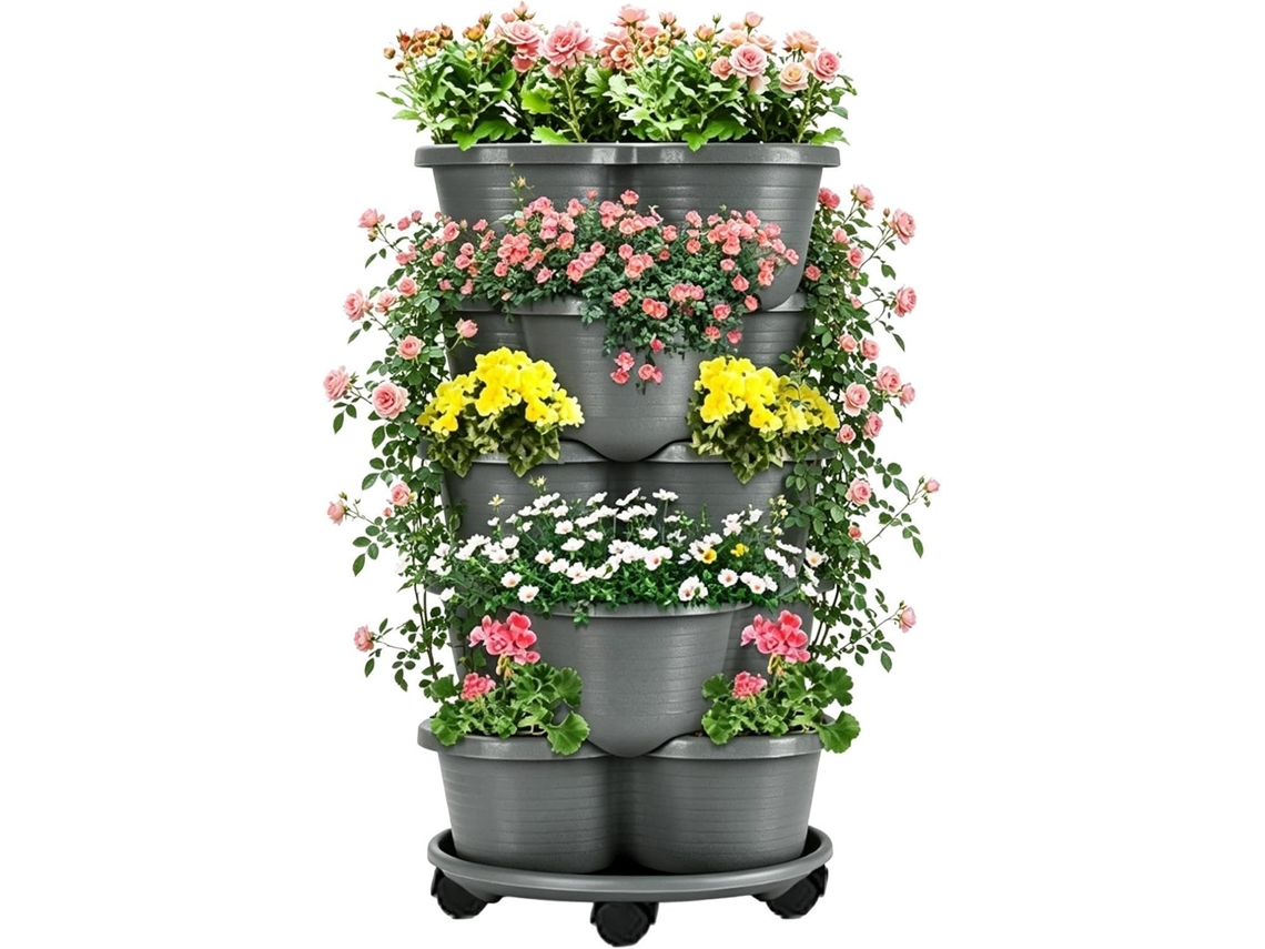 Jardineiras Empilháveis Generico Torre de Jardim Vertical com 5 Níveis, Mecanismo com Base Móvel e Rodas, Formato CHABERLU