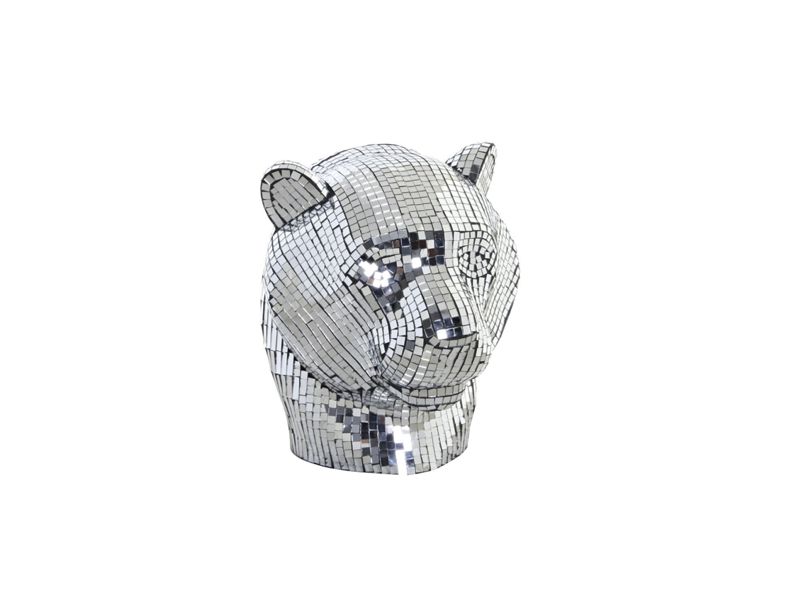 Estatueta de Leopardo em Resina Cromada Prateada, 31x31x32cm ALEXANDRA HOUSE LIVING