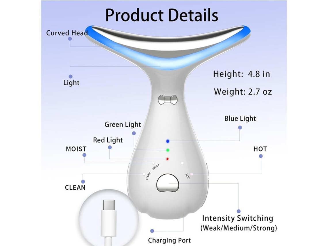 Massageador Facial De Pescoço Com Led Antienvelhecimento Remoção De Rugas No Pescoço Endurecimento Da Pele Recarregável Por Usb Branco Bestvite